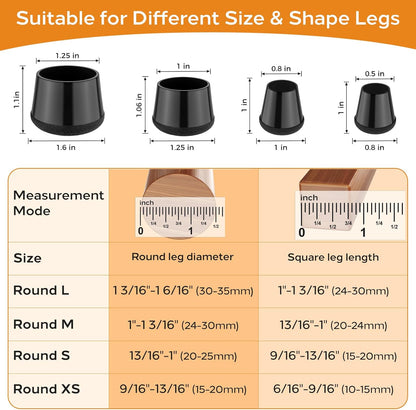 Meldel 24 PCS Silicone Chair Leg Floor Protectors Large (1.2"-1.4") Rubber Felt Furniture Pads Chair Legs Caps/Covers for Hardwood Floors, Tile from Scratches & Reduce Noise - Round, Black