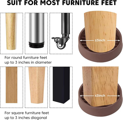 8Pcs 3"*3" Rubber Non-Slip Furniture Pads Heavy Duty Furniture Casters Cups Sofa Feet Floor Protectors for Beds Sofas Pianos and Other Large Furniture (Round, Brown)