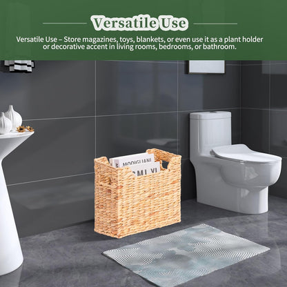 Magazines Holders, Handwoven Magazine Basket for Bathroom, Water Hyacinth Wicker Magazine Rack for Books, Files, Newspapers, Rectangular, 14.2 x 11.4 x 6.7 inch