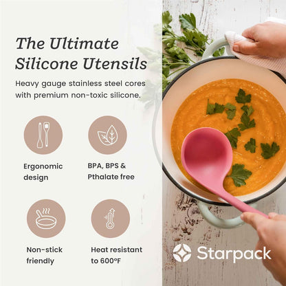 Starpack 'Like a Boss' XL Premium Silicone Cooking Utensils Set (6 Pcs) - Heat Resistant Kitchen Utensils 600°F - Non-Stick Silicone Utensil Set - Large Kitchen Utensils Set for Cooking & Serving