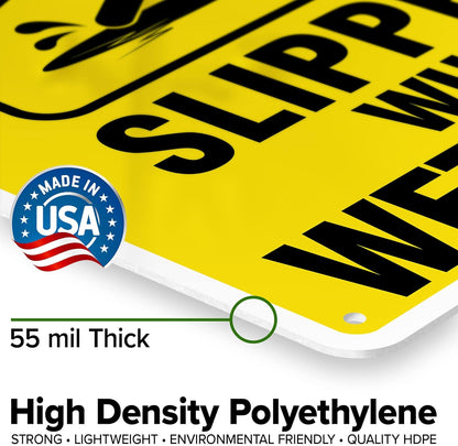 Caution Slippery When Wet Sign or ICY Sign, 10"x14" Polyethylene, Fade Resistance, Indoor/Outdoor Use, USA MADE By My Sign Center