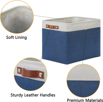 DULLEMELO Large Rectangular Baskets for Storage 16"x12"x12" [2 Pack] Collapsible Storage Baskets for Organizing Closet, Clothes, Toys (White & Blue)