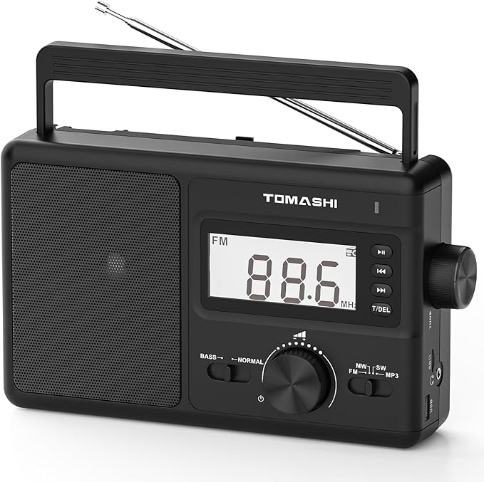 Portable AM/FM/SW 3 Band Radio, AM FM Radio with Clock, Battery Operated, Micro SD/USB for MP3/WMA Playback, LCD Display, ATS Function