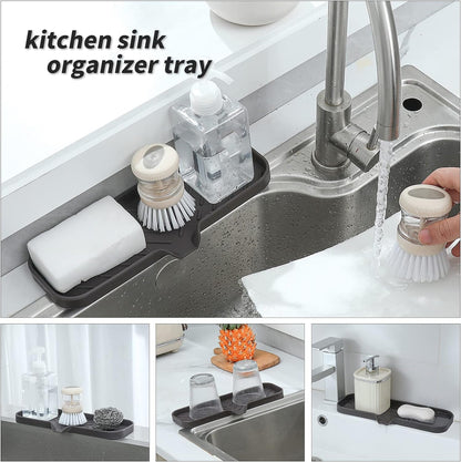 Silicone Bathroom Soap Dishes with Drain Spout-Bathroom and Kitchen Sink Organizer,Sponge Holder,Dish Soap Tray,Perfect for Dispenser,Scrubber,Bottle,Cup on Sink or Counter-Coffee 12"×4"