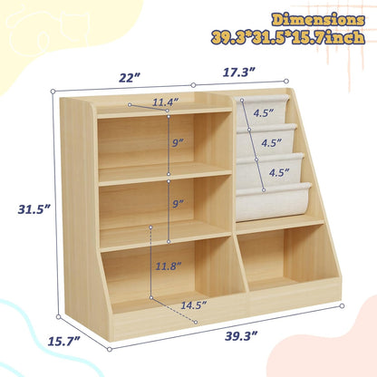 39" Large Kids Wooden Bookshelf and Toy Storage Organizer, Baby Bookcase with Sling Book Rack, Children Toddler Wooden Book Shelf for kids rooms, Playroom, Classroom, Nursery, School (Natural)