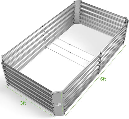 Land Guard Metal Raised Garden Bed for Gardening, 6x3x1.5ft Galvanized Raised Garden Bed, Planter Boxes Outdoor for Vegetables, Fruits and Flowers (Silver)