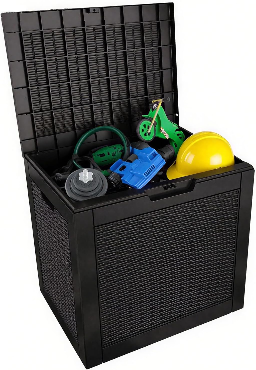 31 Gallon Outdoor Storage Box - Waterproof Resin Rattan Deck Bin for Indoor & Outdoor Use - Lockable & UV Resistant - Ideal for Package Delivery, Patio Cushions & Gardening Tools, Black