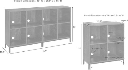 Crosley Furniture Jacobsen 2-Piece Vinyl Record Storage Cube Bookcase Set and Record Player Stand, Brown Ash