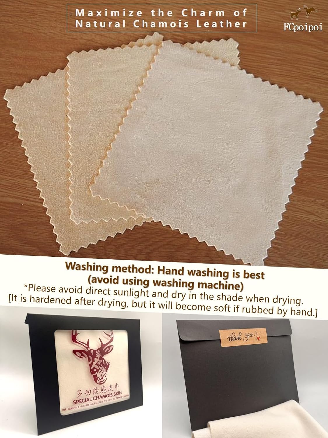 Glasses Cleaning Cloth Chamois Leather Natural Premium Cloth,Eye Glass Clean Cloths Safe and Effective Cleans Jewelry,Lens,Eyeglass,Sunglass,Car,Screen,Camera...Scratch-Free, Reusable (Small-6”x6”)