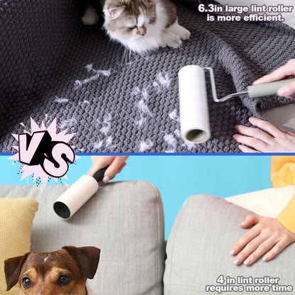 Extra Sticky Large Surface Lint Roller, 6.3'' Giant Lint Roller for Pet Hair, 450 Sheets/ 5 Refills, Long Handle Lint Remover for Clothes, Furniture, Dog & Cat Hair Remover
