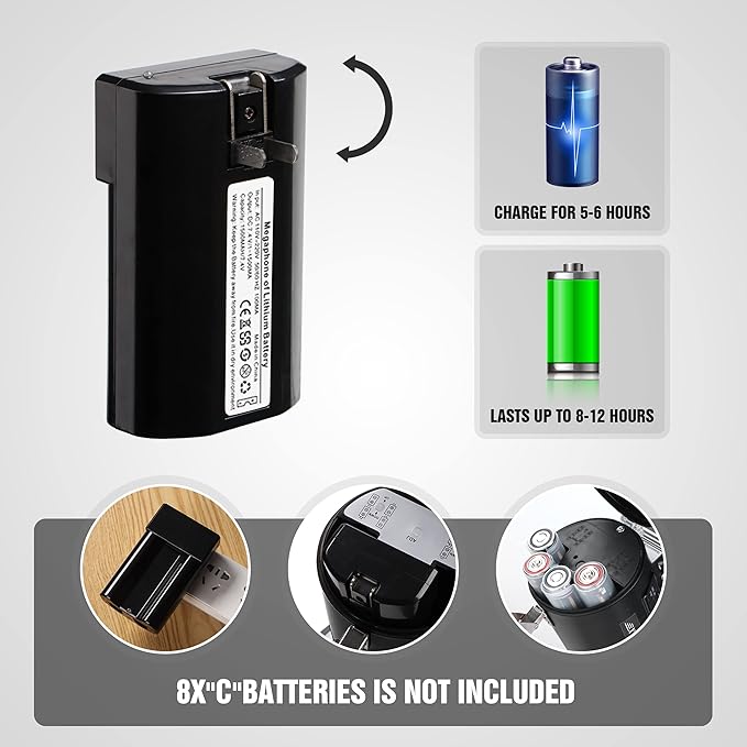 Bluetooth Megaphone Bullhorn, 50Watt Loud Speaker w/Rechargeable Battery, Built-in Siren and 260S Recording, USB/SD/AUX Input-for Outdoor, Police, Cheerleading(Matte Black)