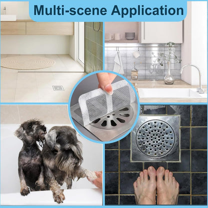 30pcs Disposable Shower Drain Hair Catcher Screen Sticker 4" X 4" Square Floor Drain Strainer Mesh Filter Cover for Bathroom Laundry Tub Bathtub Sink for Human Pet Sewer Bulk Blocking