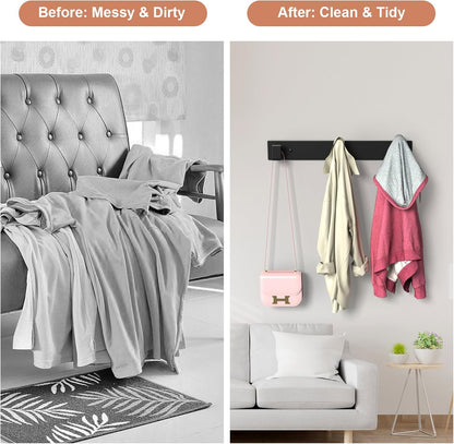 PMMASTO Coat Rack Wall Mount, Coat Hooks Wall Hooks for Hanging, Stainless Steel Coat Hanger Towel Hooks for Bathrooms, Coat Rack Hat Rack (Black 3 Hooks, 1 Pack)