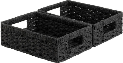 StorageWorks Small, Pantry Baskets, Wicker Storage Baskets for Organizing, Bathroom Shelves, Pantry Organizers and Storage, Black, 2-Pack