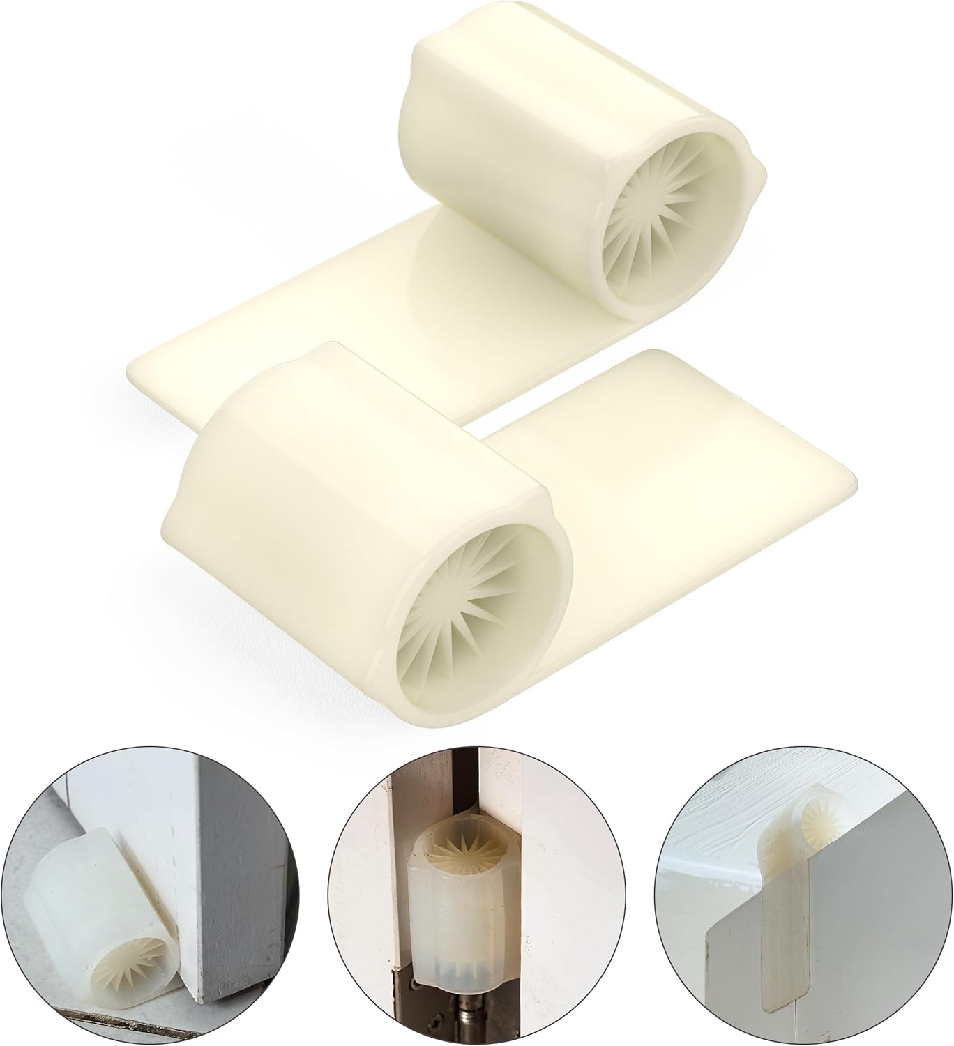 Ducki 2 Pack Door Wedge Stopper - 3 in 1 Thermoplastic Rubber Door Stop Wedge for The Top, Bottom, or Hinge of Doors - Reliable and Long-Lasting Door Stopper Wedge - 4" x 2" x 1.5" - White