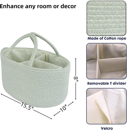 Diaper Caddy Organizer Cotton Rope Baby Basket Nursery Storage and Portable Tote Bag for Car Ideal Baby Shower Gifts and Registry Must-Have for Newborn Essentials Large light green
