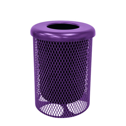 COATEDOUTDOORFURNITURE RFT-TXTPUR Heavy Duty Round Trash Receptacle with Flat Top, Liner Included, 32 Gallon, Textured Purple, Made in America