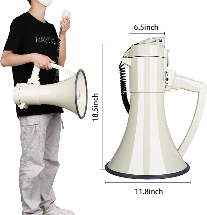 Heavy Duty 75W Professional Megaphone Bullhorn Speaker with Built-in Microphone-Rechargeable Battery&Portable Strap-Siren -USB/SD/AUX Input-Ideal for Football, Baseball,Coaches