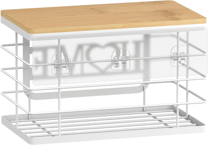 Trash Bag Holder, Thipoten Trash Bags Dispenser with Bamboo Top, Suitable for Garbage Bags Purchased Online or Supermarket, Perfect Storage Organizers for Cabinet, Under Sink (White, Extra Large)