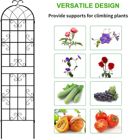 LZRS 2 Pack 87x20in Rustic Iron Arch Decoration Garden Trellis with Black Metal Coating – Perfect for Supporting Climbing Plants Outdoor, Roses, Vines, Flowers, and Vegetables.