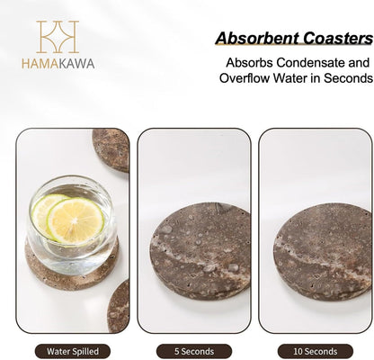 Marble Coasters Set of 4, Natural Gray Stone 4 Inch/10 cm, Modern Round Travertine Drink Coasters for Home Decor, Coffee Table, Office