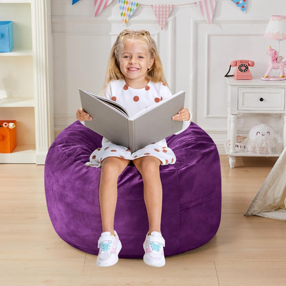 Bean Bag Chairs for Kids - Memory Foam Furniture BeanBag Chair - Kids/Teens Sofa with Soft Micro Fiber Cover - Round Fluffy Couch for Living Room Bedroom College Dorm - 2.5 ft, Purple
