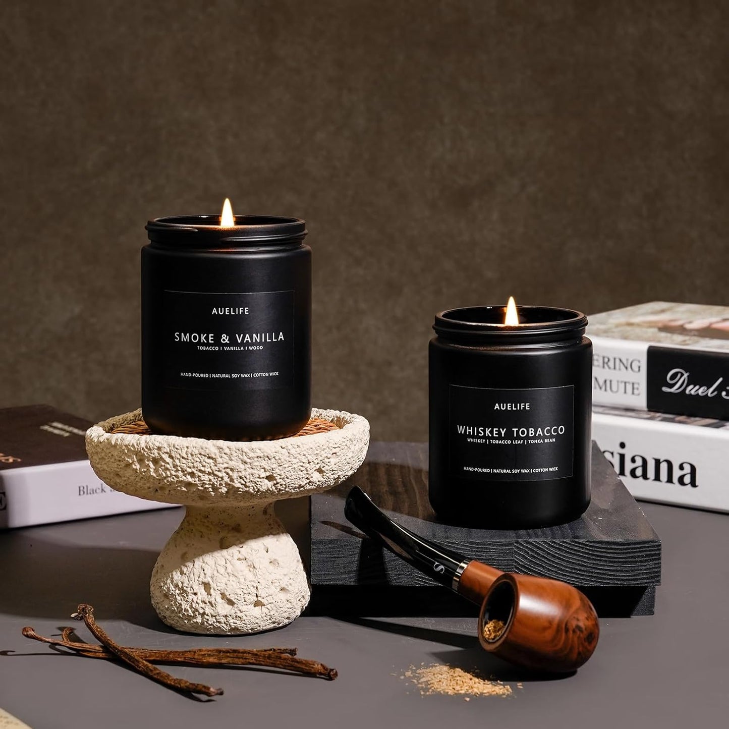 2 Pack Candle | Smoke & Vanilla + Whiskey Tobacco - Candles for Men - Masculine Candle, Soy Candles for Home Scented - Gifts for Men, Home Fragrance Manly Gifts - Each of 7oz