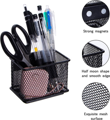 dedoot 4 Pack Magnetic Pen Holder, 3.45x2.3x2.6inch Magnetic Basket Locker Organizer Metal Mesh Pencil Memo Holder for Whiteboard, Fridge, Desk, Offices