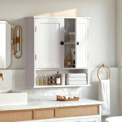 White Bathroom Cabinet Wall-Mounted, Storage Cabinets with Adjustable Shelves, Space-Saving Organizer with 2 Doors for Bathroom, Laundry, Kitchen - Moisture Resistant & Easy Install