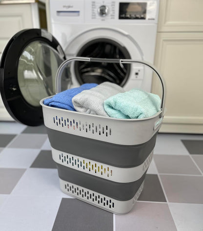 SAMMART 40L (10.5 Gallon) Collapsible Plastic Laundry Basket with Handles - Foldable Pop Up Storage Container/Organizer - Portable Laundry Hamper - Space Saving (1, Grey)