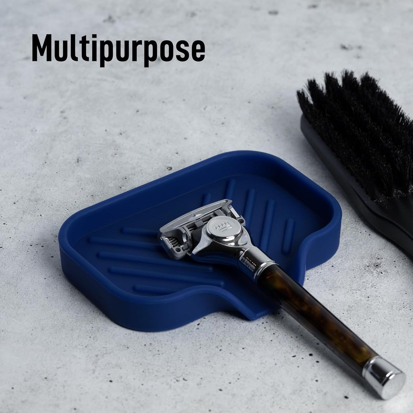 Zulay Kitchen Small Silicone Sponge Holder (4.9x3.3”) – Space-Saving Sink Organizer Tray for Sponge, Soap, Brush & More – Compact Non-Slip Dish for Kitchen & Bathroom (Dark Blue)