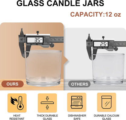 12 OZ Thick Candle Jars for Making Candles 12 Pcs, Empty Jars with Wood Lids for Spice Jars, Sample Container, Clear
