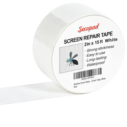 White Window Screen Repair Tape, 2 in X 15 FT (360IN) Screen Repair Kit for Windows or Doors, Strong Adhesive Screen Patch Fiberglass Screen Tape Mesh Repair