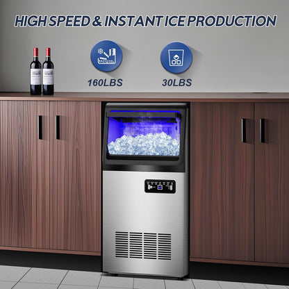 Commercial Ice Maker Machine, 110LBS/24H with 35=0LBS Storage Bin, 15" Wide Built-in Undercounter/Freestanding Ice Maker Machine for Home Bar Outdoor, 40PCS Ice Cubes Ice Machine, Self Cleaning