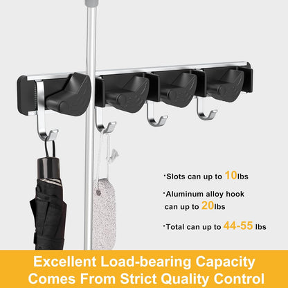 2-Pack Metal Mop Broom Holder Wall Mount - 4 Slot Tool Organizer with Rubber Grips for Kitchen, Garden, and Home Storage