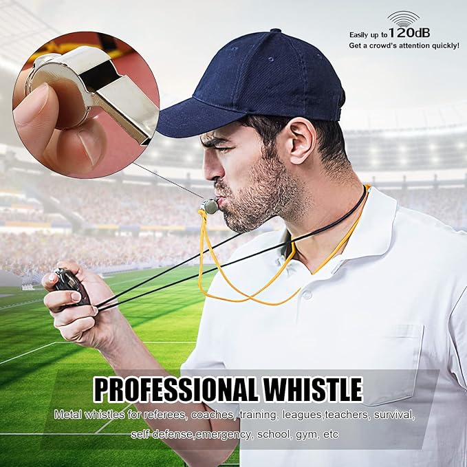 50Pcs Whistles - Stainless Steel Coach Whistle with Lanyard for Soccer, Referees, and Emergencies - Loudest Whistle for Coaching and Safety - Bulk Whistles- Compact and User-Friendly Design