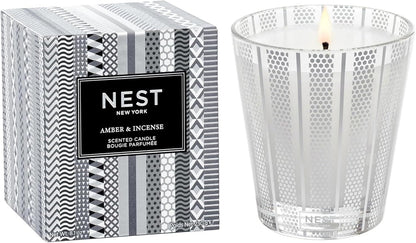 NEST New York Scented Classic Candle, Amber & Incense - 8.1 oz - Up to 60-Hour Burn Time - Reusable Glass Vessel