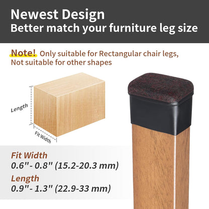 Ezprotekt 8 Pcs Rectangle Black Felt Chair Leg Floor Protectors for Hardwood Floors, Rectangle Silicone Chair Leg Caps, Furniture Leg Covers Cups for Chair Table (Fit W :0.6-0.8", L: 0.9-1.3")