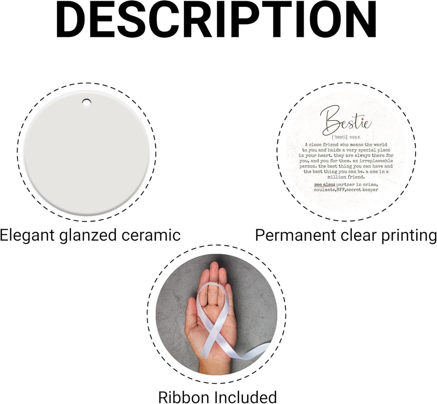 Friendship Gifts for Women, Best Friend, Funny, Work Besties, Sister, Friend Ornaments for Women, Ceramic Christmas Ornaments (Besties 2)