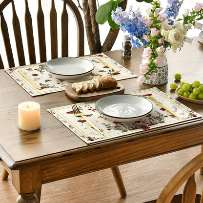 Artoid Mode Beige Poppy Moth Moon Placemats Set of 4, 12x18 Inch Floral Spring Table Mats for Outdoor Home Party Kitchen Dining Decor