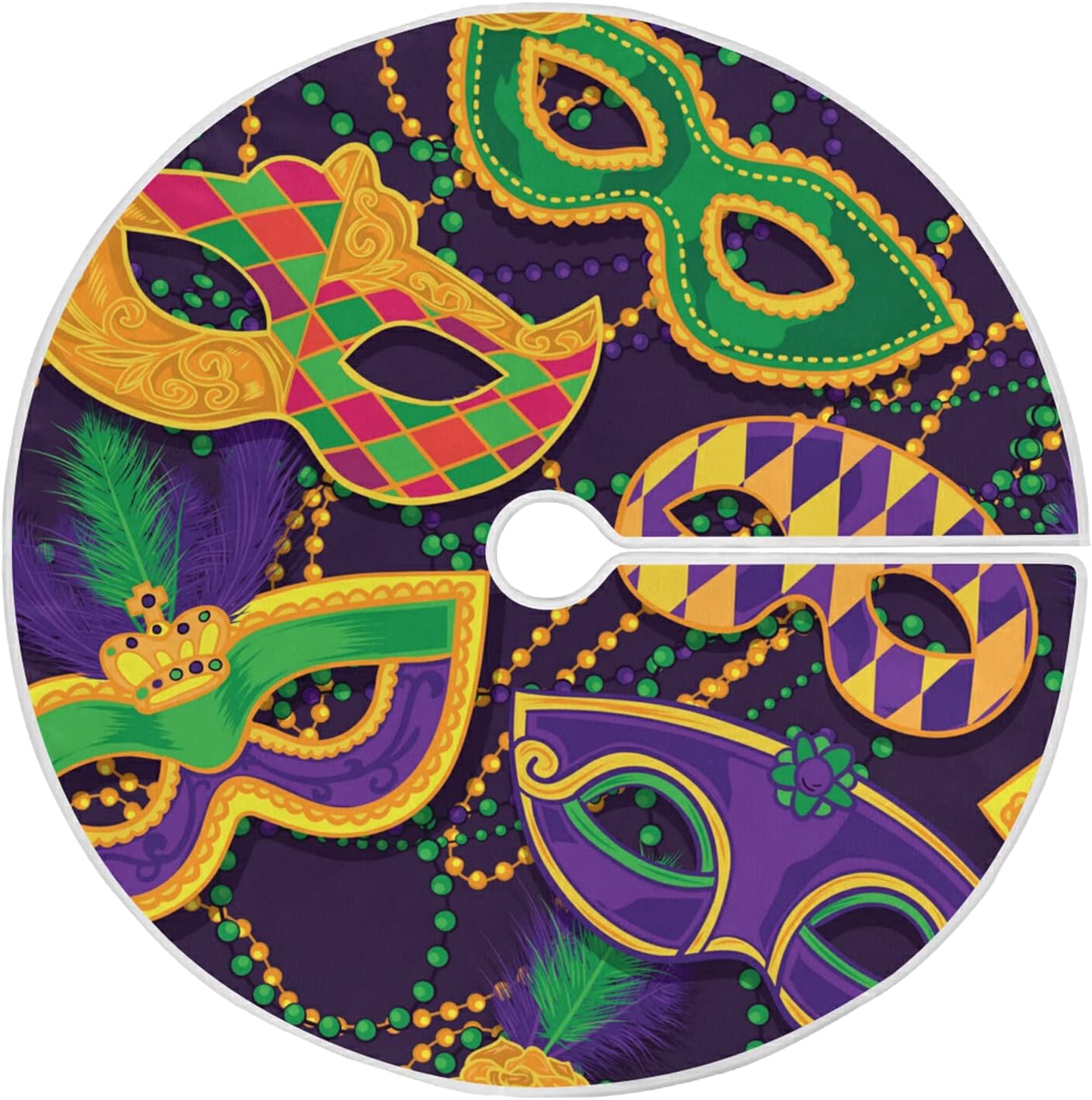 Mardi Gras Colorful Mask Tree Skirt, Seasonal Tree Mat Holiday Party Supplies Ornaments Indoor Outdoor Decorations for Tabletop Trees 47.2 Inches