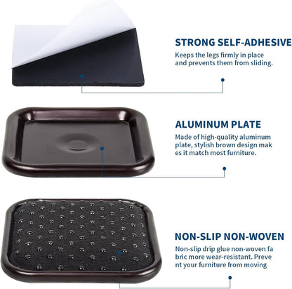 Ezprotekt 1 3/4" Square Non Slip Furniture Pads with Drip Glue Non-Woven Fabric Bottom, 16 Pcs Anti Skid Furniture Coasters Cups Floor Protectors for Bed, Sofa, Table, Chair, Cabinet, Brown/Black