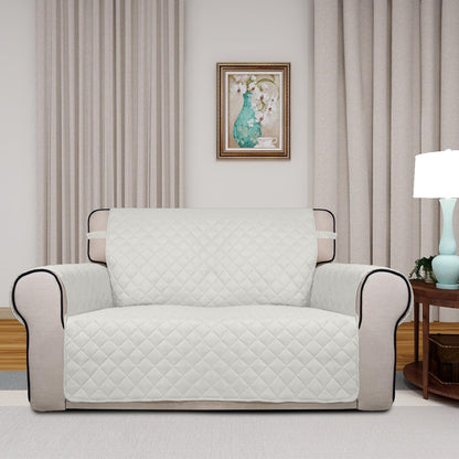 PureFit Reversible Quilted Sofa Cover, Water Resistant Slipcover Furniture Protector, Washable Couch Cover with Non Slip and Elastic Straps for Kids, Dogs, Pets (Loveseat, Ivory/Ivory)