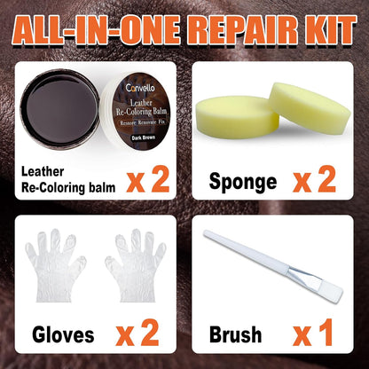 Dark Brown Leather Repair Kit, Dark Brown Leather Recoloring Balm, Leather Dye - Restore & Renew Scratch, Faded and Aged Leather & Vinyl Couches, Boots, Car Seats or Leather Furniture