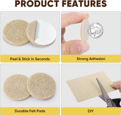 BALEINE 300PCS Felt Furniture Pads, Multi-Size Felt Pads for Chair Legs, Tables, Beds, Scratch-Reducing Floor Protectors for Hardwood Floors, Tile, Vinyl, and Laminate (300PCS, Beige)