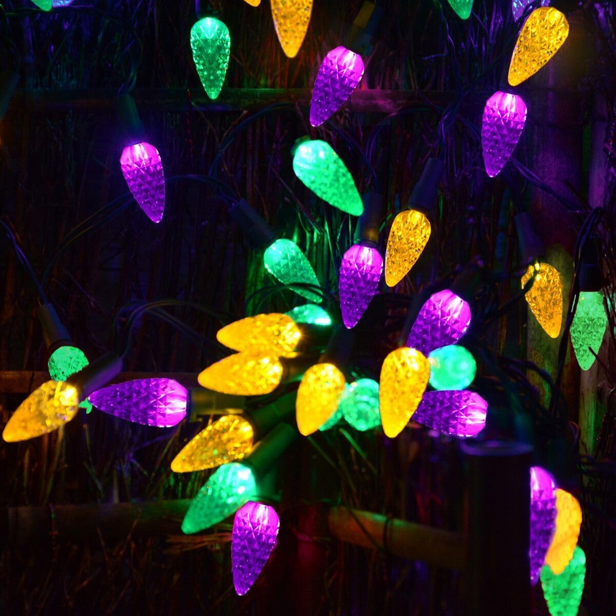 Solar Halloween Lights Christmas Lights C6 Strawberry String Lights Mardi Gras String Lights, 100 LED 8 Modes Waterproof Outdoor Use for Mardi Gras Christmas Tree Camping Balcony Halloween Party Decor