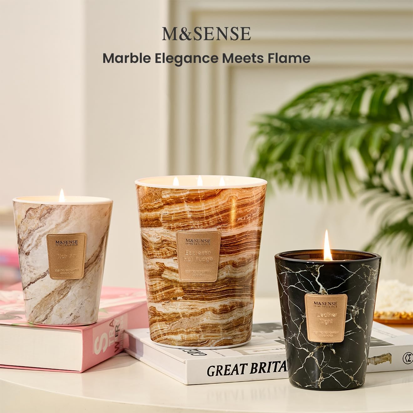 M&SENSE OudWood Scented Candles for Home, 3-Wick Highly Scented Jar Candles, Extra Large Candle 35 Oz 150 Hours Long Lasting Burning, Relaxing Aromatherapy Candle for Stress Relief, Meditation