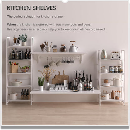 4NM No Assembly Foldable Bookshelf, 5-Shelf Collapsible Bookcase Storage for Small Spaces, 62.2" H, All White