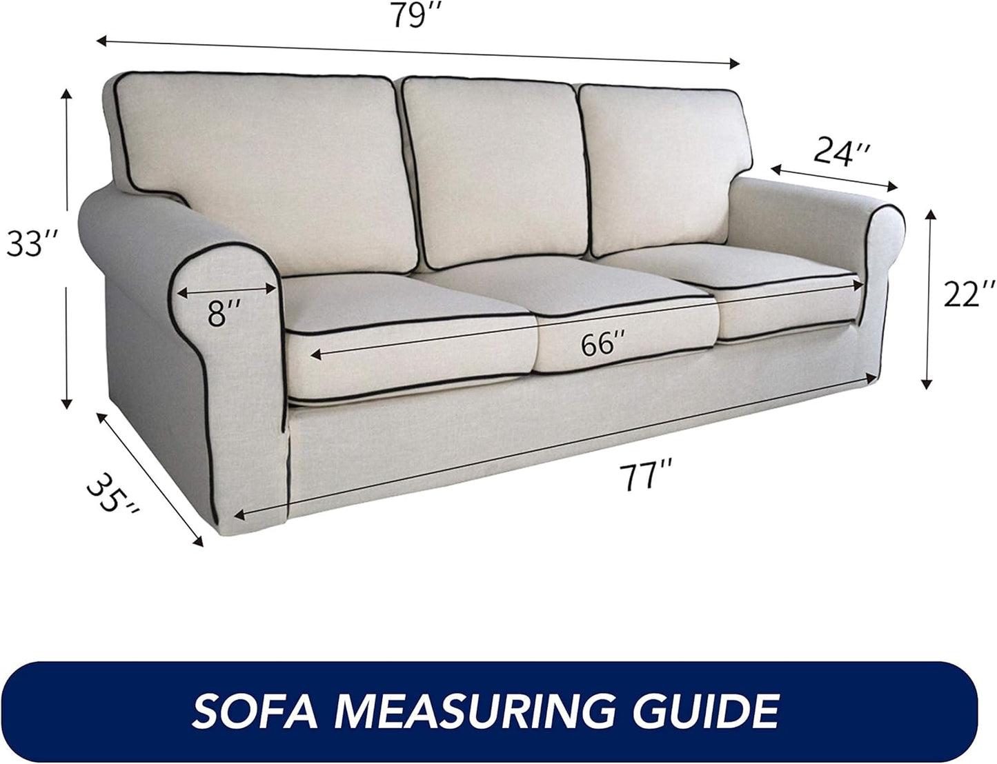 PureFit Reversible Quilted Sofa Cover, Water Resistant Slipcover Furniture Protector, Washable Couch Cover with Non Slip and Elastic Straps for Kids, Dogs, Pets (Sofa, Blue/Ivory)