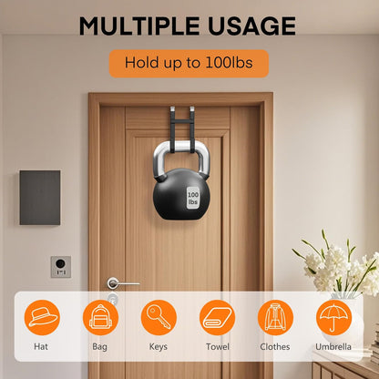 FYY Over The Door Hooks - 2 Pack Heavy Duty Dual-Hook Organizer Hanger with Non-Slip Rubber for Towels, Clothes, Hats & Bags Use in Bathroom, Bedroom, Kitchen - Fits Interior Doors Up to 1 3/8" Black